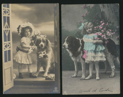 2 X * PETIT FILLE AVEC CHIEN * ST BERNARD * MEISJE MET HOND * 2 CPA * 1912 * VOIR SCANS - Chiens