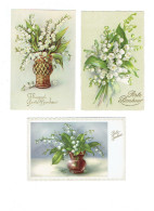 Lot 3 Cpa - Fleur - Muguet Porte-Bonheur - Illustration - Flowers