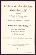 PROGRAMME L AMICALE DES ANCIENS KODAK PATHE VINCENNES 1964 MADAME SANS GENE - Programas
