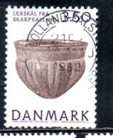 DANEMARK DANMARK DENMARK DANIMARCA 1992 TREASURES OF NATIONAL MUSEUM EARTHENWARE BOWL SKARPSALLING 3.50k USED USATO - Usado