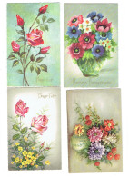 Lot 4 Cpa - Fleur - Illustration - Rose Bonne Fête  Anniversaire - Flowers