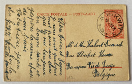 !!! CONGO, CPA AVEC ENTIER POSTAL DE 1915 DE KIKWIT POUR LIÈGE (Belgique) - Entiers Postaux