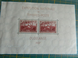 LUXEMBOURG: BLOC N° 2 DE 1937  EXPOSITION NATIONALE DU TIMBRE POSTE DUDELANGE 1937 - Blocks & Sheetlets & Panes