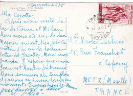 ITALIE N°807 (y&t) Novara 27 Mai 1960 Pour Metz / Année Du Réfigié - CP Lago Di Como - 1961-70: Marcofilia