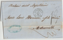 1858 - LETTRE De NAPLES - ENTREE D.SICILES S.E MARSEILLE ! BATEAU DIRECT NAPOLITAIN ! => MARSEILLE - Maritieme Post