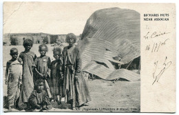 EGYPTE Voyagé 1906 * Bicharis Huts Near ASSOUAN ( Peuple Femme Enfants ) Editeur Lichtenstern & Harari Le Caire - Assouan