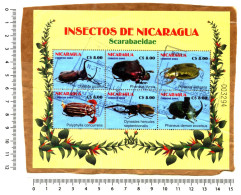 Bloc Oblitéré 6 Timbres - ‘’INSECTOS DE NICARAGUA - Scarabaeidae’’ - Sur Papier - 003 - Nicaragua