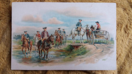 CPA FANTAISIE DESSIN ILLUSTRATION CHEVAL CHEVAUX TRAVERSEE GUE ATTELAGE - Chevaux