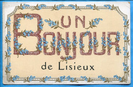 Jolie CPA * Un BONJOUR De LISIEUX ( Fleurs Clochettes Bleues Et Rehauts Dorés ) Edition G.P. Paris Ancre Marine - Lisieux