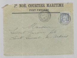 Port Vendres, Enveloppe à Entête De Jh Noé, Courtier Maritime, Voyagée En 1891 - 1876-1898 Sage (Tipo II)