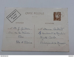 Entier Postal Type Pétain - Cachet " Complément De Taxe Perçu " Envoyé De Vitré Vers Monté Carlo .. Lot125 . - Standard Postcards & Stamped On Demand (before 1995)