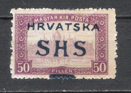 Croatia 1919 SHS HRVATSKA ⁕ Overprint On Hungary Parliament 50 Kr. MNH - Kroatië