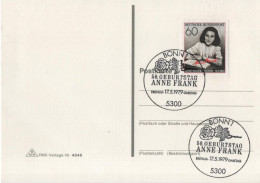 Germany Deutschland 1979 Anne Frank, Diarist And Writer, Canceled In Bonn - Cartes Postales - Oblitérées