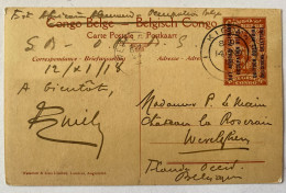 !!! CONGO, ENTIER POSTAL DE 1918 AU DÉPART DE KIGOMA SOUS L'OCCUPATION ALLEMANDE CACHET ÉCHOPPÉ POUR LA BELGIQUE. - Ganzsachen