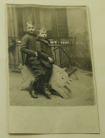 Two Boys Riding A Pig - Old Interesting Photo - Personnes Anonymes