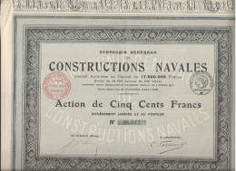 COMPAGNIE DE CONSTRUCTIONS NAVALES - ACTION DE CINQ CENTS FRANCS --LOT DE 4 ACTIONS - - Schiffahrt