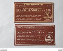Chocolat - Lot De 2 Cartons Français-neerlandais De La Chocolaterie - Chocoladefabriek Jacques à Eupen ... Lot130 - 0606 - Jacques