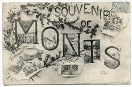 CPA Voyagé 1906 Cachet Ambulant * 37 MONTS (Indre Et Loire ) Souvenir De Monts Multivues Cliché J.B. - Sonstige & Ohne Zuordnung