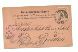 G/21  Korrespondenzkarte Von Tetschen A.d. Elbe Nach Dresden, Karteninschrift Und Stempel Ein- Sprachig (1886) - Postcards