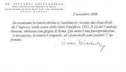 1852 Lettera Diretta A Castelnuovo Con Due Bolli Da 1 Baj Verde Scuro (Sassone 2A) Valore Catalogo 2.500 Euro - Stato Pontificio