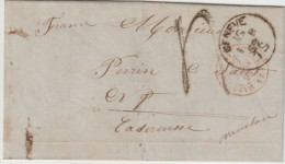 1859 - LETTRE De GENEVE - ENTREE SUISSE AMBULANT MARSEILLE ! => CADEROUSSE (VAUCLUSE) - Postmark Collection