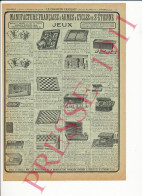Publicité 1911 Jeux De Société Jacquet Tric-trac Jeu De Dames Nain Jaune Tapis Pour Cartes Jeu D'Echecs Dominois Loto - Publicités