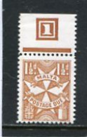 MALTA - 1953  POSTAGE DUE  1 1/2d. BROWN YELLOW   MINT NH - Malte