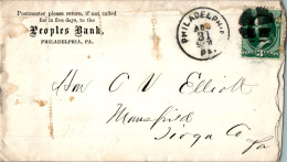 US Cover 3c Philadelphia Peoples Bank To Mansfield Tioga Pa - Storia Postale