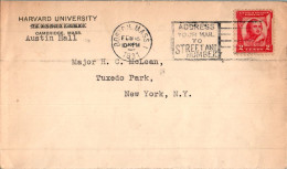 US Cover 2c Harward University Boston Mass To New York Tuxedo Park Pulaski - Lettres & Documents