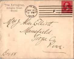 US Cover 2c Boston 1893 Mass For Mansfield  Mas Arlington  - Lettres & Documents