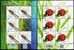 Poland - 2024 - Beneficial Insects - Dragonfly And Ladybug - Set Of 2 Mint Miniature Stamp SHEETS - Neufs