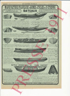 Publicité 1911 Bateau De Chasse Promenade En Barque Barques à Fond Plat Torpilleur Pêche Bateau Démontable Passe-partout - Publicités