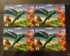 ST KITTS 2015 Birds $1 Green-throated Carib Hummingbird In Block Of 4v MNH - Sonstige & Ohne Zuordnung