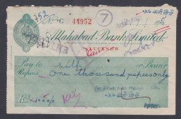 Inde British India 1956 The Allahabad Bank Check, Cheque - Covers & Documents