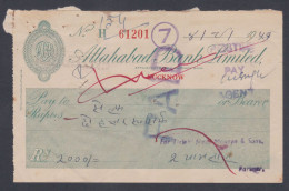 Inde British India 1951 The Allahabad Bank Check, Cheque - Briefe U. Dokumente