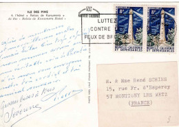 NOUVELLE-CALÉDONIE N°327 X2 (y&t) Nouméa R.P. 3 Novembre 1969 Pour Montigny-lès-Metz - CP Ile Des Piins - Cartas & Documentos