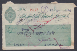 Inde British India 1956 The Allahabad Bank Check, Cheque - Covers & Documents