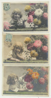 Lot De 4 Cartes Enfants  - Fillette Aux Chrysanthèmes -  Portrait - Photographe STEBBING - Abbildungen