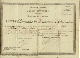 Marine Nationale - Equipages La Flotte - Brevet Elémentaire Mécanicien D'Aéronautique - Rochefort - 1929 - Other & Unclassified