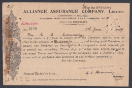 Great Britain 1931 Alliance Assurance Company Limited, Insurance Premium Receipt - Briefe U. Dokumente