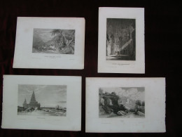 Asia Africa 4x Engraving India Monea Mahabalipoor Madagascar Benares Varanasi - Estampes & Gravures