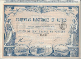 LOT DE 2 ACTIONS ILLUSTREES -- COMPAGNIE DES TRAMWAYS ELECTRIQUES ET AUTRES . ANNEE 1899 - Bahnwesen & Tramways
