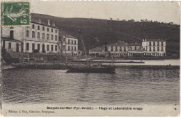 FR66 BANYULS SUR MER - Fau émail - Plage Et Laboratoire Arago - Bateau - Belle - Banyuls Sur Mer