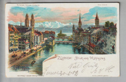 CH ZH Zürich Blick Vom Mühlesteg 1902-01-31 Litho C.Steinmann H.Schlumpf #2124 - Zürich