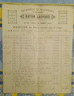 FACTURE ENTREPRISE DE MACONNERIE BAYON GASPARD MEMOIRE DES TRAVAUX EXECUTES FIRMINY 1895 - Straßenhandel Und Kleingewerbe