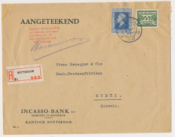 Em. Duif Aangetekend Rotterdam - Zwitserland 1947 - Non Classés