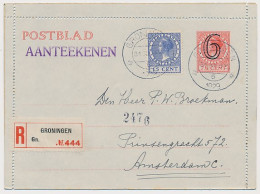 Postblad G. 17 Y / Aangetekend / Bijfrankering Groningen 1929  - Postwaardestukken