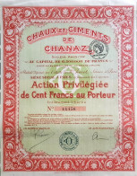 Chaux Et Ciments De Chanaz - Action Privilégiée De 100 Francs - Paris - 1924 - Bahnwesen & Tramways