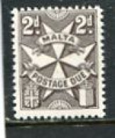 MALTA - 1968  POSTAGE DUE  2d  GREY   PERF  12 1/2  MINT NH - Malte