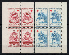 YV 1278 & 1279 N** MNH Luxe Croix Rouge 1960 En Blocs De 4 De Carnet , Cote 32 Euros - Neufs